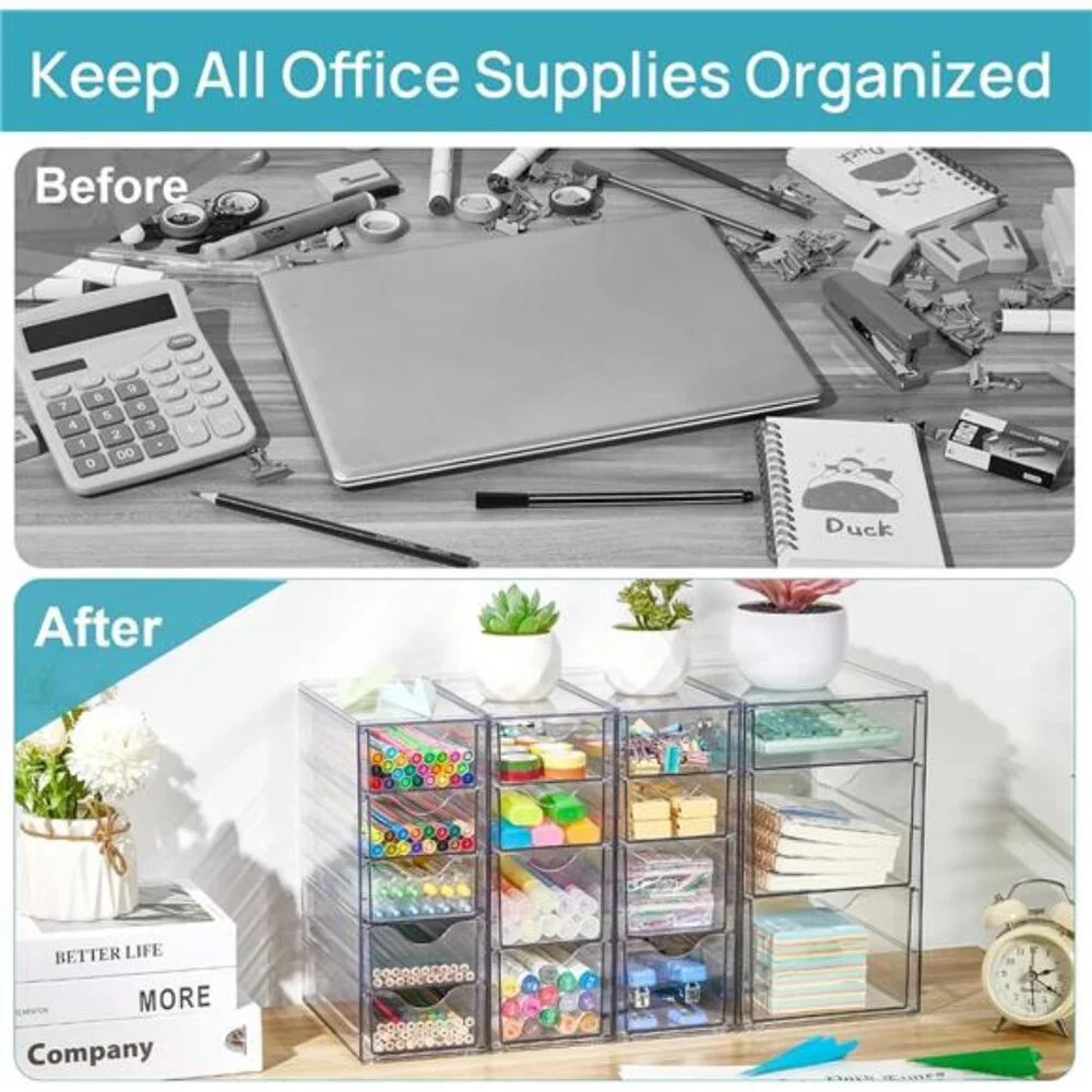 Acrylic Organizer with 16 Drawers (4 Set),Clear Storage Drawers for Office